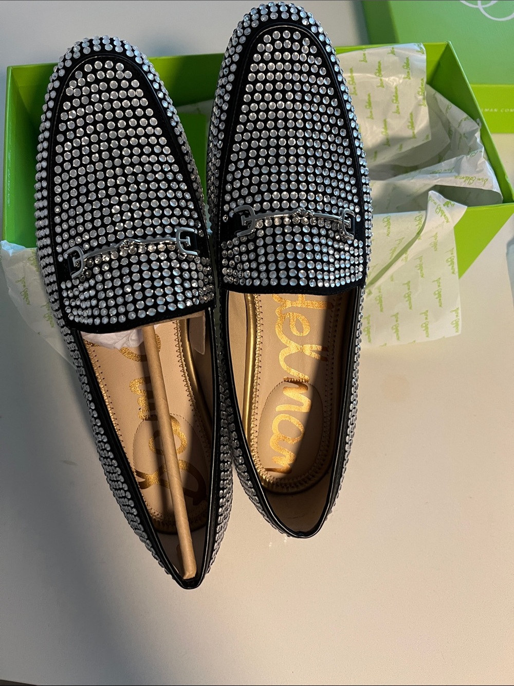 NEW stunner Sam Edelman Black Crystal Studded Loafer with Silver Bit